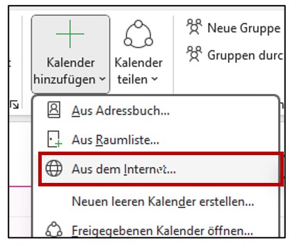 Outlook Screenshot Internet-Kalender hinzufügen